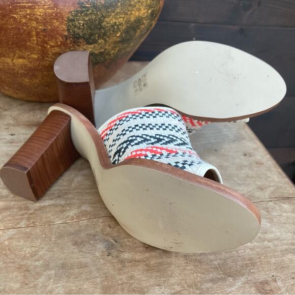 J Crew Mules Heels size 10 Marlow Southwestern wicker aztec white NEW - Picture 9 of 10